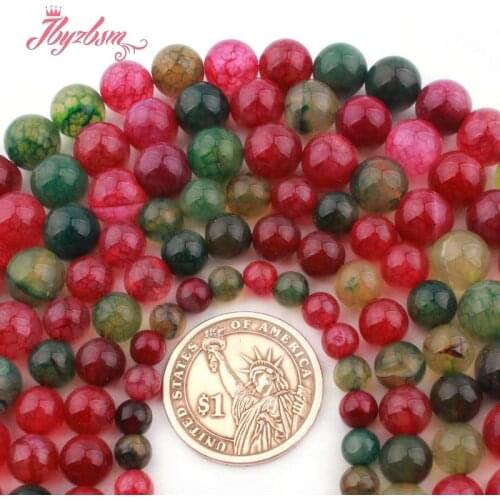 6,8,10mm Smooth Round Cracked Tourmaline MultiColor Agates Stone Loose Beads For DIY Necklace Bracelet Jewelry Making 15"