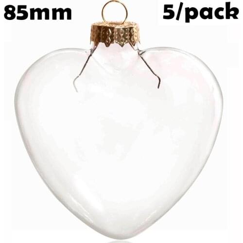 Promotion - DIY Paintable Transparent Christmas Decoration Ornament Gold Glass Heart, 5/Pack