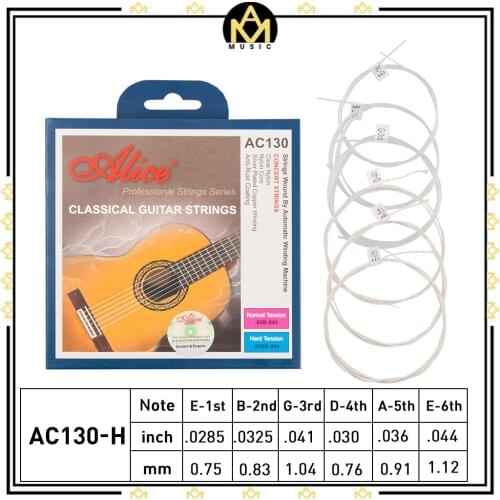 Alice AC130-H 6pcs/set Nylon Classical Guitar Strings (.0285-.044) Hard Tension / (.028-.043) Normal Tension for Option 1 set