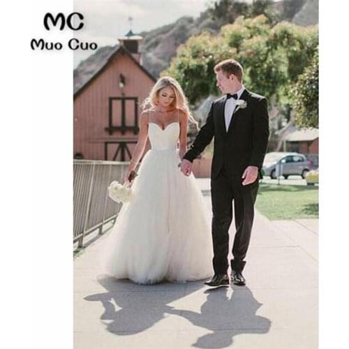 Elegant 2018 A-Line Gown Lace Wedding Dresses Sweetheart Spaghetti Straps Tulle Vestido de noiva Off Shoulder Bridal Gown