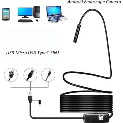 5.5mm Lens 1/2/3.5/5m Type-c/USB Android Endoscope Camera Led Light Hook Magnet Tool Inspection Mini Endoscope For PC and Phone
