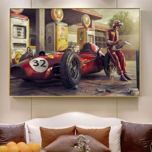 Vintage Car Canva Painting Classic Racing F1 Race Car Artwork Wall Art Poster and Prints Decorative Picture For Home Living Room