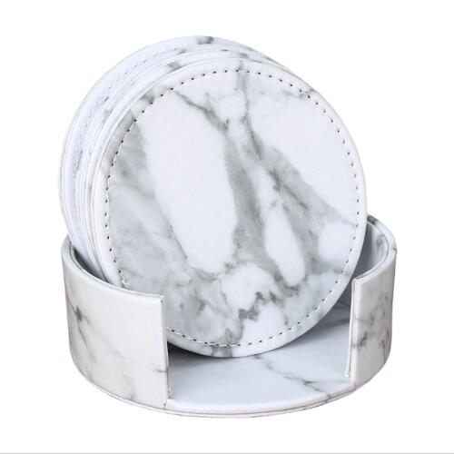 6 pieces/Nordic style drink coaster set round tableware placemat saucer mat leather double-layer coaster mat diameter 9.8 cm