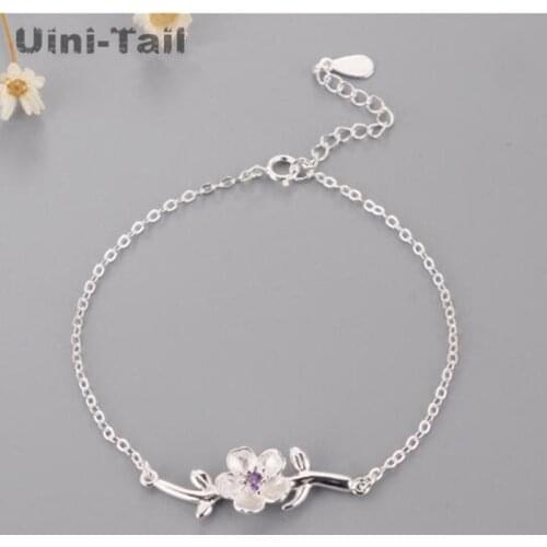 Uini-Tail hot 925 sterling silver ethnic style small fresh cherry blossom bracelet female fashion tide flow high quality jewelry