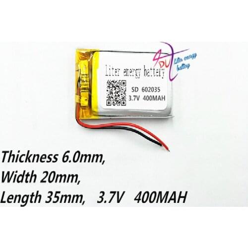 Lithium polymer battery 602035 3.7V 400mAh Handheld MP3 MP4 MP5 GPS Navigator Lithium Battery