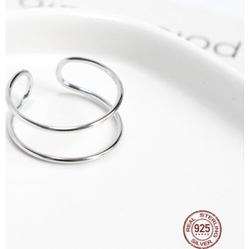 LKO Simplicity Line 925 Sterling Silver Geometry Adjustable Rings for Women Men Daily Party Rings Jewelry Gifts Accessories