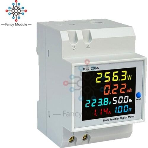 D52-2066 6IN1 DIN-Rail Multi-Function Digitial Meter Rail AC Monitor Voltage Current Power KWH Electric Energy Frequency Meter