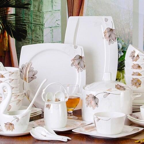 58 Heads jingdezhen ceramics chinese dishes dish set Soup Bowl Salad Noodles Bowl Plate Dinnerware Sets Tableware