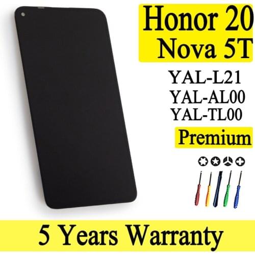 100% NEW YAL-L21 YAL-L61 Premium Quality for Huawei Honor 20 LCD Touch Screen Digitizer Assembly Replacement for Nova 5T Display