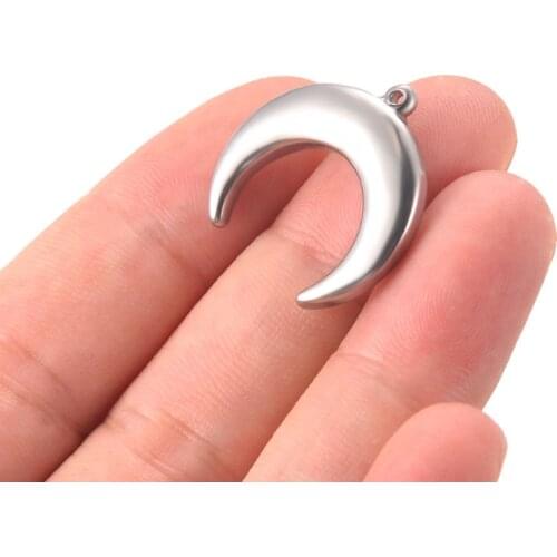 5pcs Pendant Horns Crescent Moon Stainless Steel Charm Pendants for DIY Necklace earring Jewelry Making Supplie 22X23mm