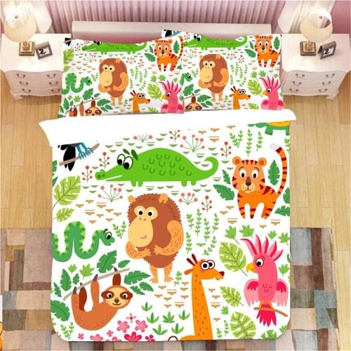 Kids 2/3 Pcs Animal Duvet Cover Cartoon Print Design Cute Dinosaur Bedding Set Quilt Cover Queen Size For Boys Girls Teen