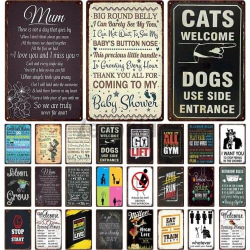 Cats Dogs Meals Warning Sign Vintage Metal Tin Plaque Metal Wall Art Home Decoration Bar Cafe Tintin Shabby Retro Style Sign