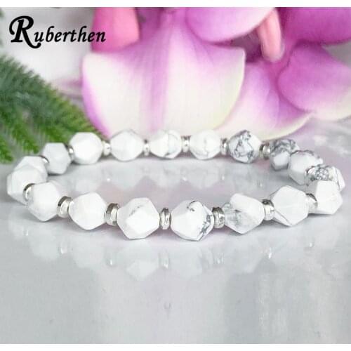 Ruberthen New Healing Crystals Bracelet White Howlite Marble Bracelet Anxiety Relief Beaded Bracelet Best Yoga Mala Gift for Her