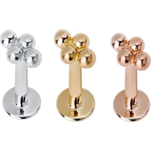 Stainless steel 16G internal thread trinity 4 bead ball screw labret tragus helix conch cartilage piercing earring body jewelry