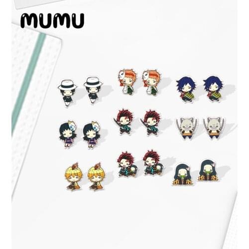 2020 New Demon Slayer Kimetsu no Yaiba Anime Earring Cute Acrylic Earrings Resin Epoxy Handmade Jewelry For Girl