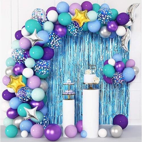 Mermaid Party Decorations Balloons Arch Garland Kit Foil Fringe Curtain Tail Confetti Latex Balloons Birthday Party Supplies