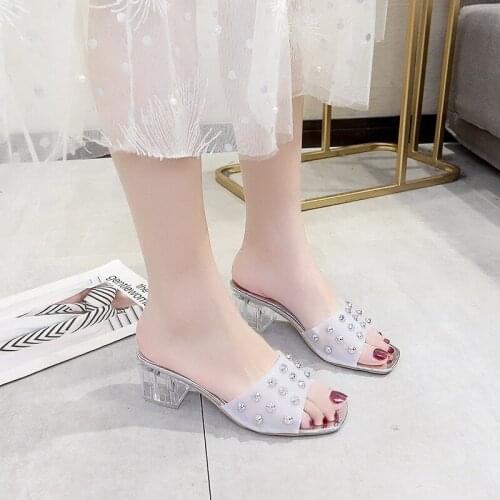 Slippers Womens Summer Dress Transparent Flip Flops New Wild Fashion Crystal High Heel Women Sandals Women