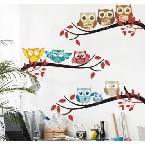 Owls on Tree Branch Wall Stickers for Kid Room Decor Boys Girls Children Bedroom Home Decor Self Adhesive Wallpaper
