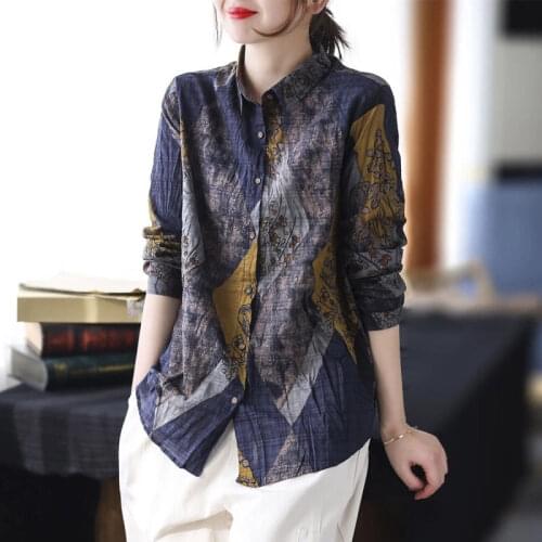 Oversized Loose Vintage Women Shirts Turn-Down Collar Long-Sleeved Casual All Match Female Outwear Coats Tops
