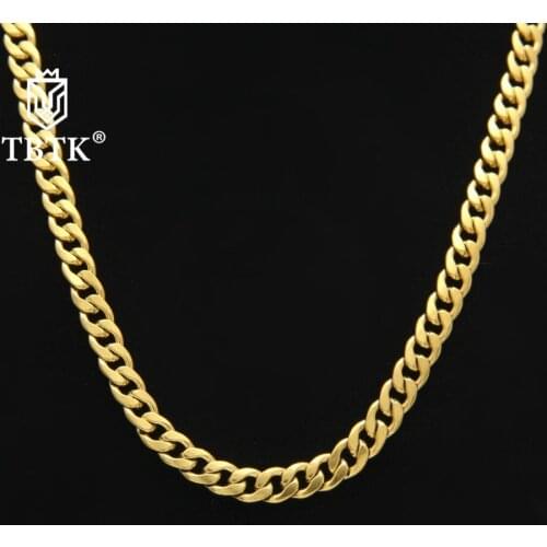 TBTK Wholesale Retention Gold Metal Long Necklace Men High Quality 7mm Cuban Chain Hip hop Stainless Steel Punk Trendy Jewelry
