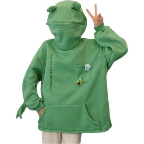 2021 Springtime Embroidery Frog Oversized Sweatshirt Men And Womens Hoodies Harajuku Warm Pullover Womens Korean Style Hoodie