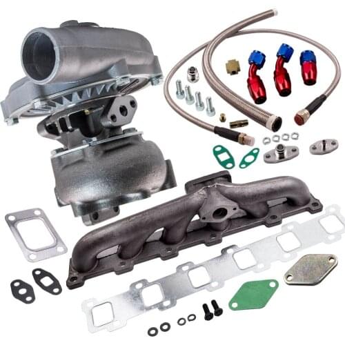 .63 A/R Stage III T04E T3/T4 Turbocharger+Oil Line+Manifold for Nissan TD42 4.2L