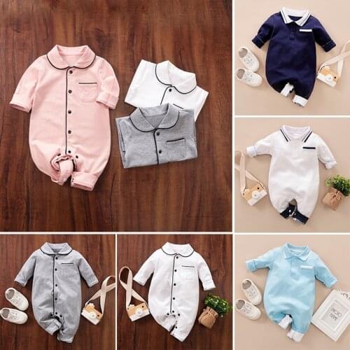 2021 Spring Newborn Baby Boys Girls Romper Long Sleeve Baby Clothes Turndown Collar Babywear Loungewear