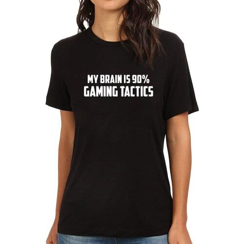Lyprerazy Womens MY BRAIN IS 90% GAMING TACTICS Funny Printed T-Shirt