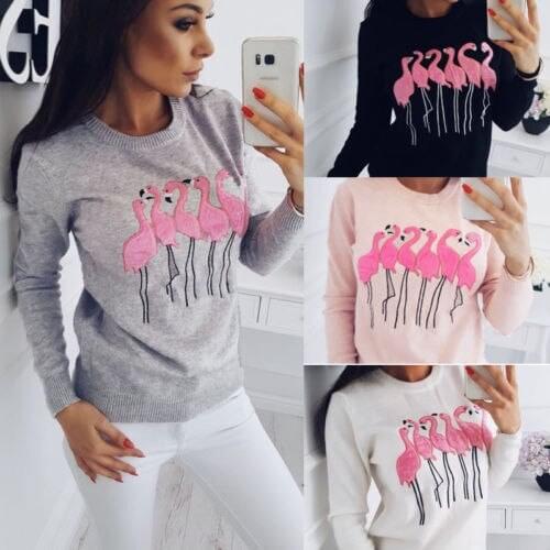 Women Long Sleeve T-shirt Sweatshirt Sweater Casual O-Neck Love Birds Tops Jumper Pullover Tees