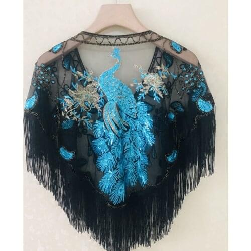 Summer Style Vintage Embroidery Thin Lace Blouse Lady Sunscreen Shawl Sequined Peacock Patterns Cape shirts blusas