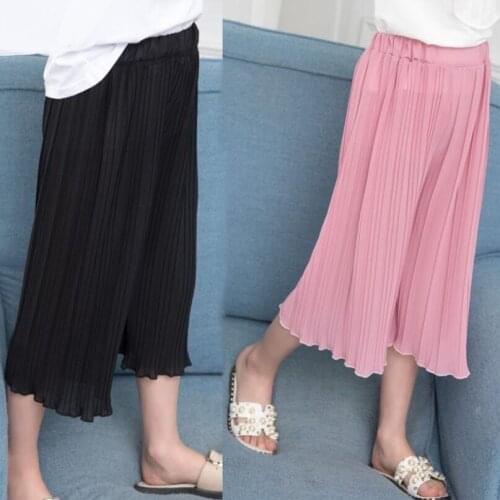3-12 Year Fashion 2019 Summer Toddler Teen School Girl Pants Kids Children Wide Leg Pleated Pants Calf-Length Trousers For Girls