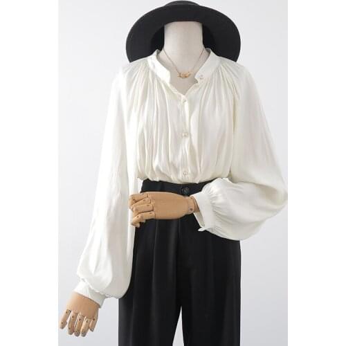 Lantern Sleeved Women Shirts Summer New Solid V-Neck Loose Elegant Office Lady Outwear Tops