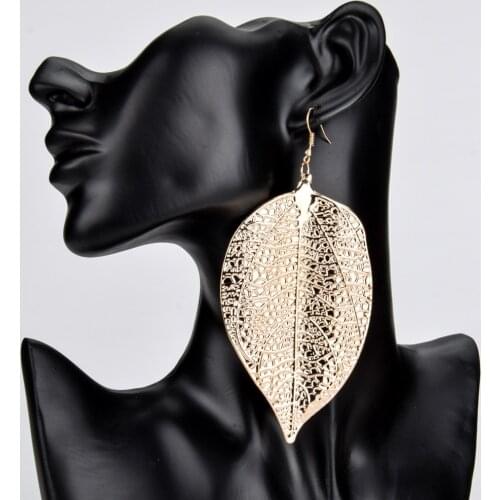 Hip Hop Big Leaf Dangle Earrings For Women Girls Gold Silver Color Brincos Metal Alloy Statement Drop Earring Boho Party Jewelry