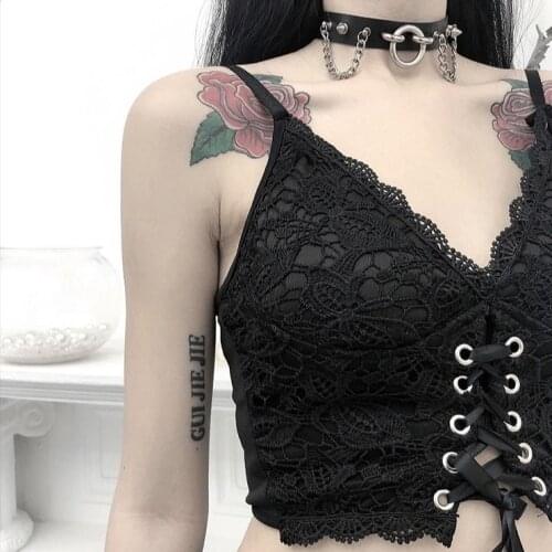 Women Corset Tops Gothic Short Summer Cross Tie Lace Sling Lace Vest with Chest Pad for Women