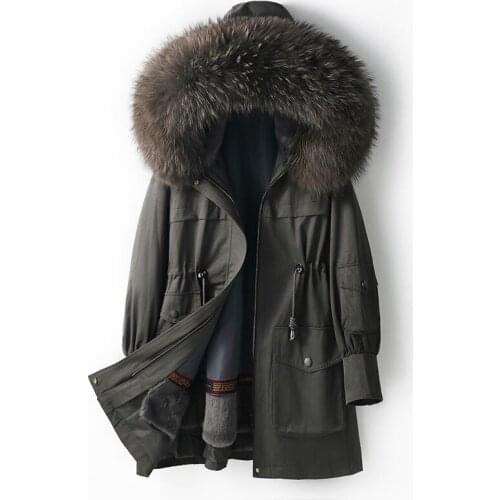 2021 new pai overcome womens fur coat in the long real raccoon fox fur collar Rex rabbit fur lining womans winter coat can be