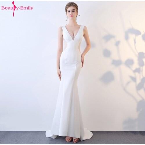 Beauty Emily Sexy V Neck Lace Evening Dresses Hollow Sleeveless Party Mermaid Open back Fashion Stage Dresses Vestido de noche