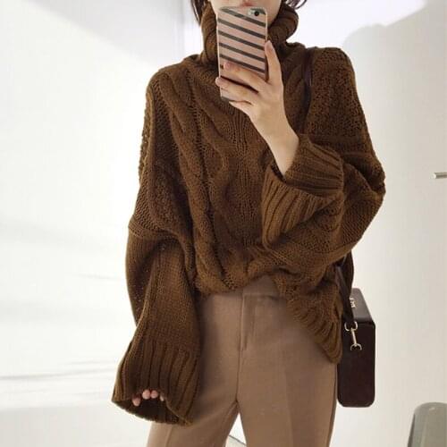 Winter Women British Style Turtleneck Sweaters 2020 New Fashion Loose Twist Knitted Jumpers Korean Chic Vintage Tops Pullovers