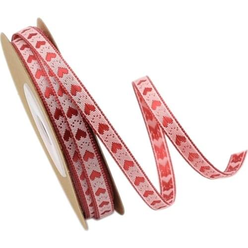 1 Roll of 10 Meters Heart Printed Grosgrain Ribbon Trim for Valentines Day Wedding Party Decoration 6mm