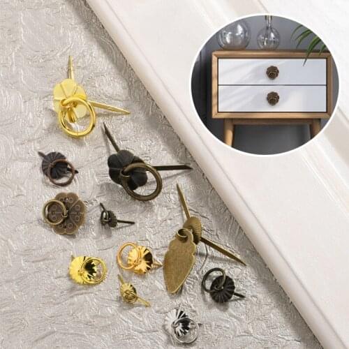 10pcs Small Ring Pull Handle Antique Bronze Knobs Jewelry Drawer Pull Ring Brad Fasteners DIY Decoration For Box Chest Cabinet
