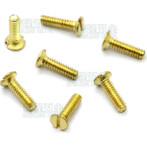 100pcs/lot Polished M1.6*3/6 DIN963 Brass countersunk head slotted screw flat copper machine screws