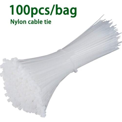 100Pcs Nylon Cable Tie Self Locking Plastic Loop Wire Black 1.9X60 2.7X250 Wrap Strap Zip Organizer Fasten Tension Belt