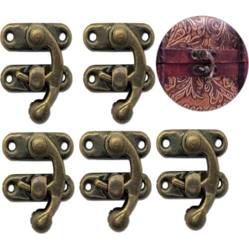 12pcs Left/Right Bronze Mini Vintage Toggle Hasp Hook Swing Arm Clasp Latch Metal Catch Curved Buckle for Jewelry Box Toolbox