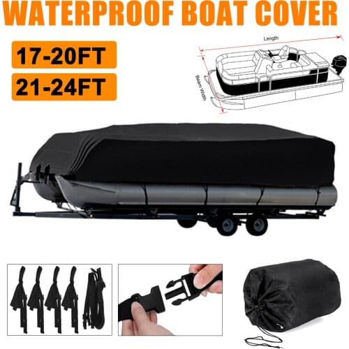 17-24ft Rubber Dinghy Pontoon Boat Covers 210D Water Rain Proof Trailerable Pontoon Boat Cover Coat Protector Sun UV Dust Cover