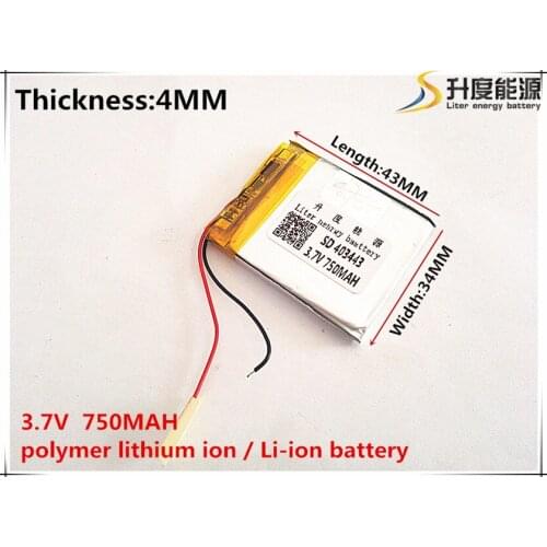 2pcs [SD] 3.7V,750mAH,[403443] Polymer lithium ion / Li-ion battery for TOY,POWER BANK,GPS,mp3,mp4,cell phone,speaker