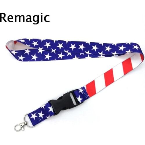 20pcs United States Flag Neck Strap Lanyard keychain Mobile Phone ID Badge Holder Key Chain Keyrings cosplay Accessories Gift