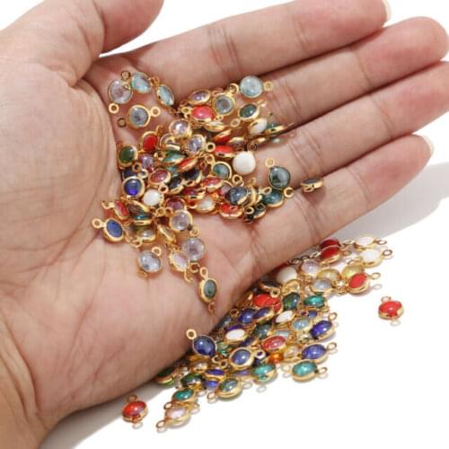 20pcs/lot Stainless Steel Multi Color Glass Crystal Stones Gold Connectors Pendants For DIY Jewelry Making Necklaces Bracelets