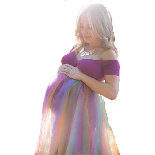 2021 Net yarn pregnant women trailing short-sleeved dress dress dress photography