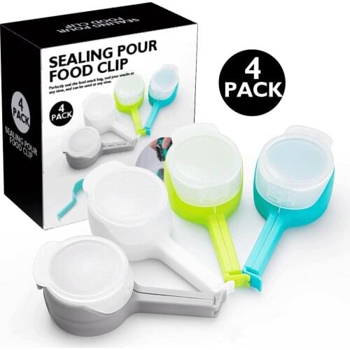 4Pcs Plastic Bag Sealer Pour Food Storage Bag Clip Food Sealing Clip Clamp Kitchen Tools Bag Sealer Stick Mini Bag Sealer Gadget