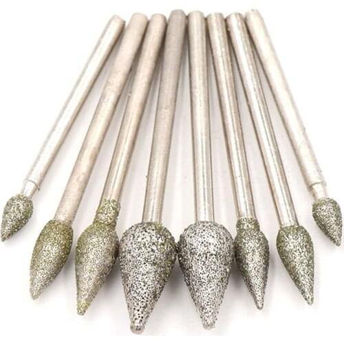 5pcs 3mm shank Torch-shaped Diamond Burr File Dremel Rotary Tool Drill Bit Grinding Head 60 grit For Carving Dremel Accessories
