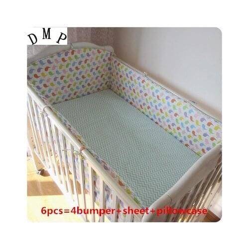6pcs Baby Crib Bed Linen Cotton Baby Bedding Set Baby Cot Girls Bedclothes бортики в кроватку (4bumper+sheet+pillow cover)